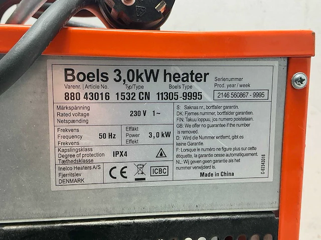 2022 inelco 88043007 dania 3.3kw elektroheater 3kw - afbeelding 2 van  2