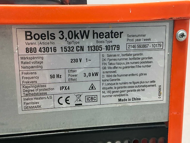 2022 inelco 88043007 dania 3.3kw elektroheater 3kw - afbeelding 4 van  5