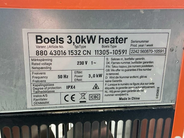 2022 inelco 88043011 dania 3.3kw elektroheater 3kw - afbeelding 4 van  5
