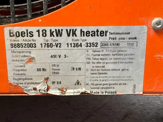 2022 inelco 88850633 dania 18kw elektroheater 18kw 400v - afbeelding 6 van  6