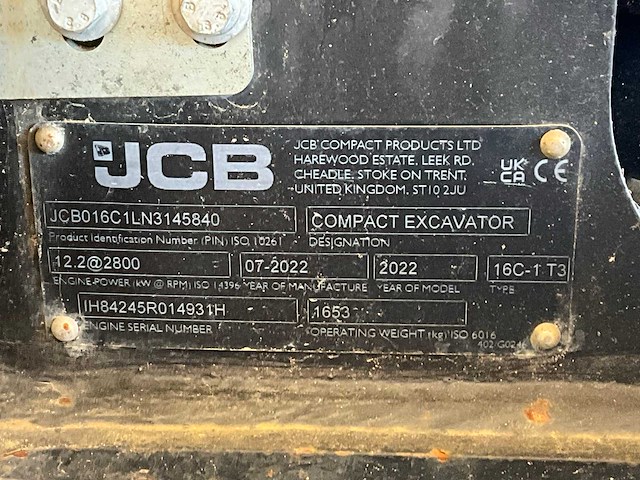 2022 jcb 16c-1 t3 minigraafmachine - afbeelding 11 van  20