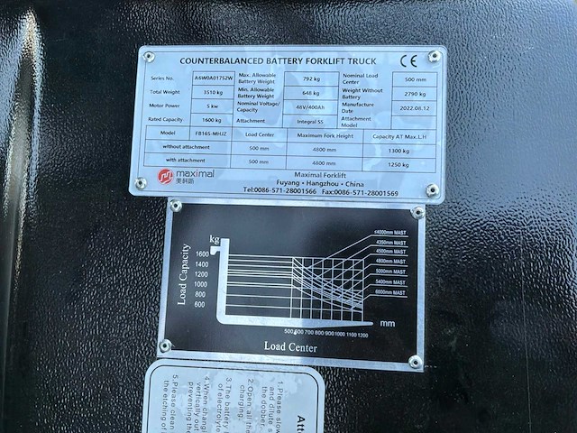 2022 maximal fb16s-mhjz vorkheftruck - afbeelding 5 van  15