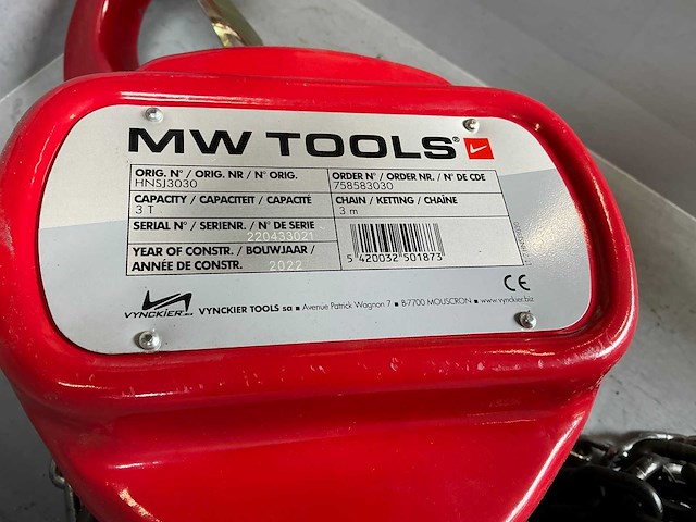 2022 mw tools hnsj3030 kettingtakel - afbeelding 3 van  7