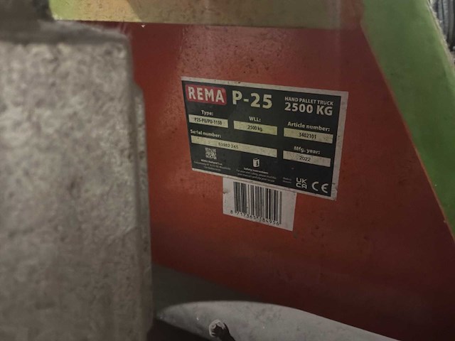 2022 rema p25 hand hydraulische palletwagen - afbeelding 5 van  6