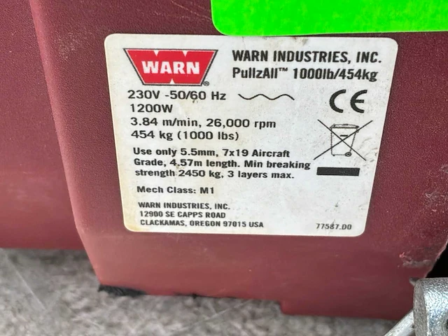 2022 warn pullzall 230v ac staaldraadtakel pullzall - afbeelding 7 van  8