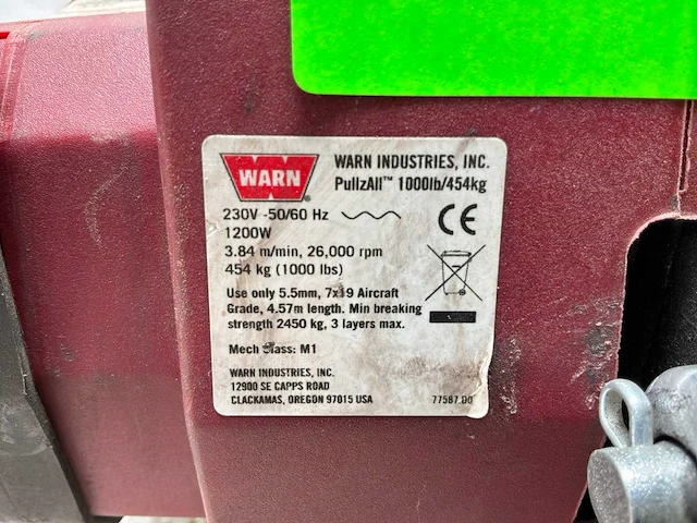 2022 warn pullzall 230v ac staaldraadtakel pullzall - afbeelding 6 van  6