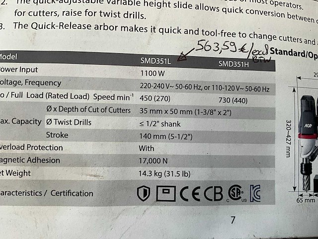 2023 agp smd351l magnetische boormachine - afbeelding 3 van  5
