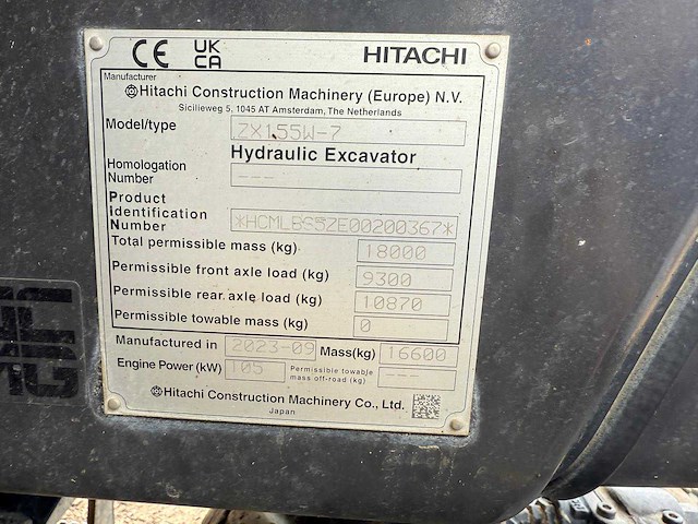 2023 hitachi zaxis zx155w-7 banden graafmachine - afbeelding 9 van  27