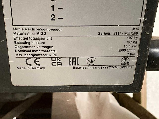 2023 sigma m13a mobiele schroefcompressor - afbeelding 4 van  6