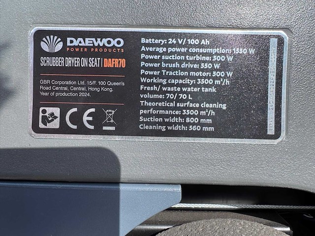 2024 daewoo dafr70 vloerreiniger / zitschrobmachine - afbeelding 5 van  13