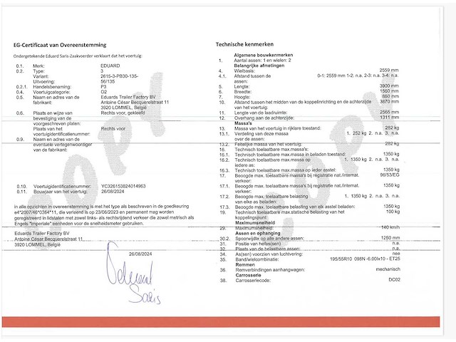 2024 eduard p3 geremde bakwagen 1350kg aanhangwagen - afbeelding 10 van  19
