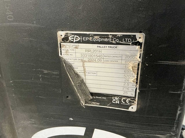 2024 ep equipment rpl201h elektrische pallettruck met meerijplatform - afbeelding 7 van  15