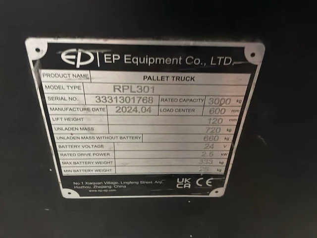 2024 ep equipment rpl301 elektrische palletwagen - afbeelding 3 van  11