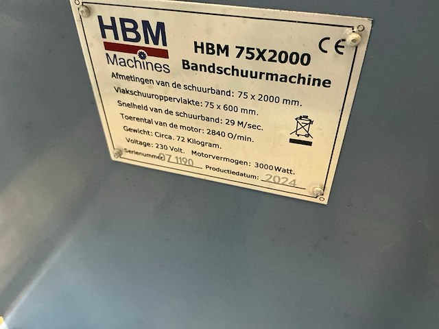 2024 hbm 75x200 backstand bandschuurmachine - afbeelding 5 van  5