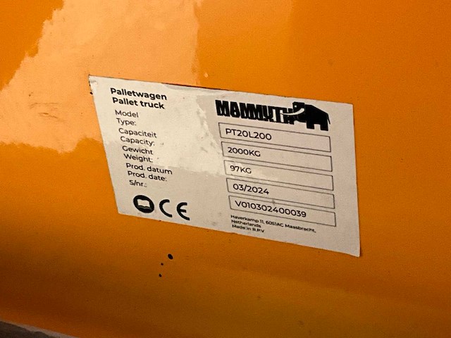 2024 mammuth pt20l200 hand hydraulische palletwagen - afbeelding 4 van  4