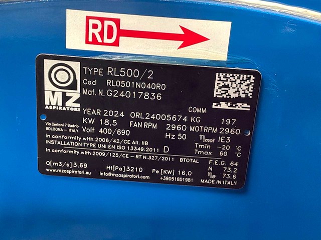 2024 mz aspiratori rl500/2 industriële centrifugaalventilator - afbeelding 8 van  9