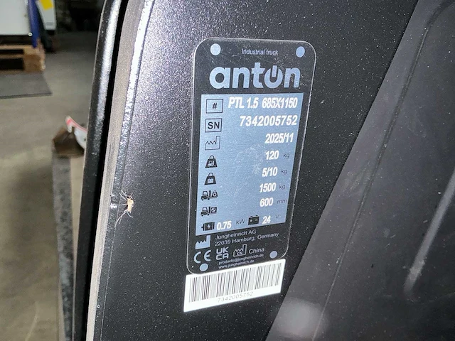 2025 anton ptl 1.5 elektrische palletwagen - afbeelding 2 van  11