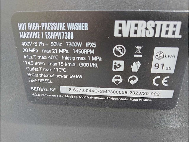 2025 eversteel eshpw7300 hogedrukreiniger - afbeelding 10 van  13