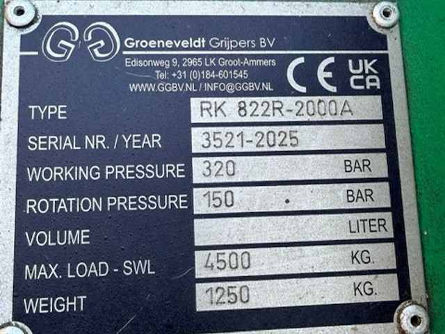 2025 groeneveldt rk 822r-2000a hydraulische sorteer-/sloopgrijper - afbeelding 5 van  5