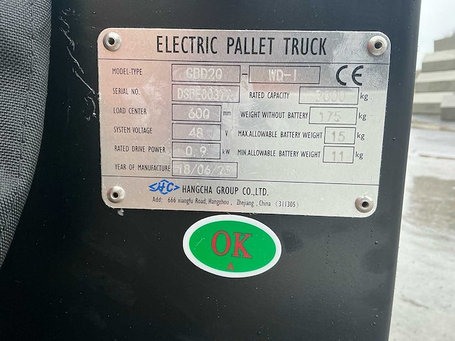 2025 hangcha a20 elektrische palletwagen (ongebruikt!) - afbeelding 6 van  8