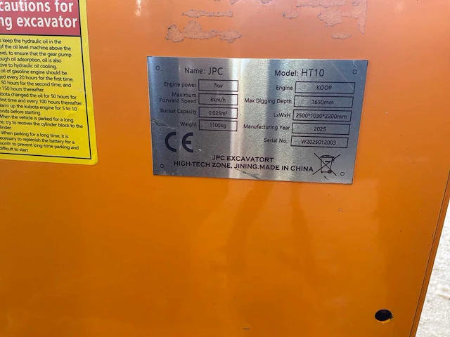 2025 jpc ht10 compacte bandengraafmachine - afbeelding 4 van  12