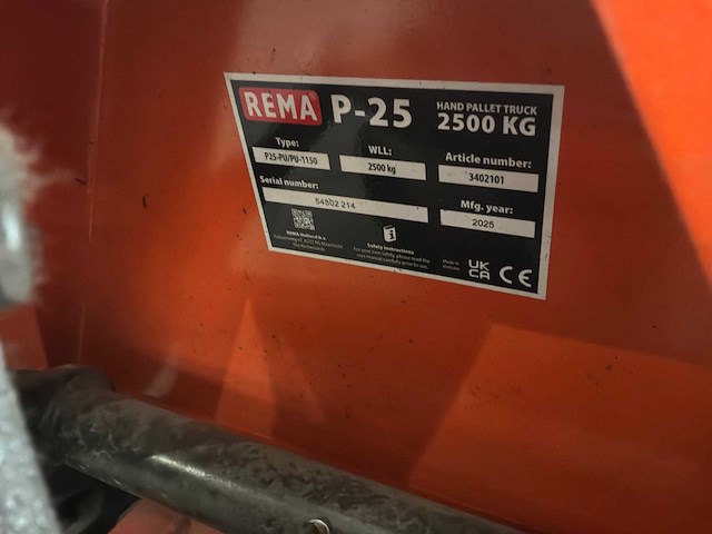 2025 rema p25 hand hydraulische palletwagen - afbeelding 1 van  1