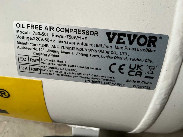 2025 vevor 750-50l luchtcompressor - afbeelding 4 van  4