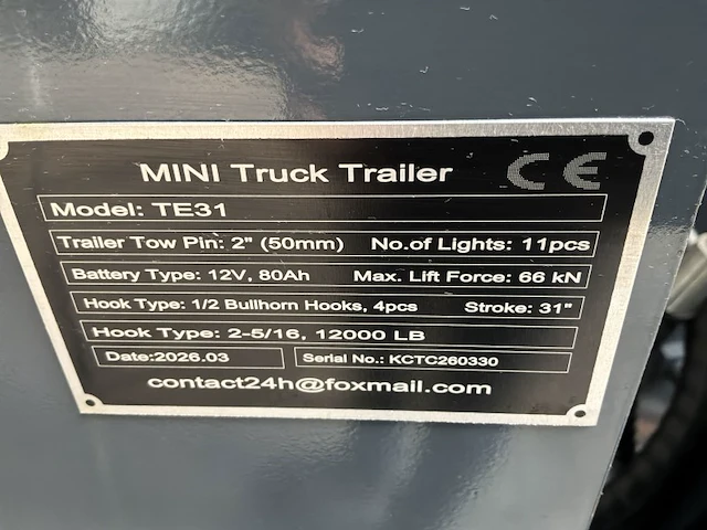2026 giyi te31 mini truck trailer sleep-/bergingsinstallatie (ongebruikt) - afbeelding 8 van  16