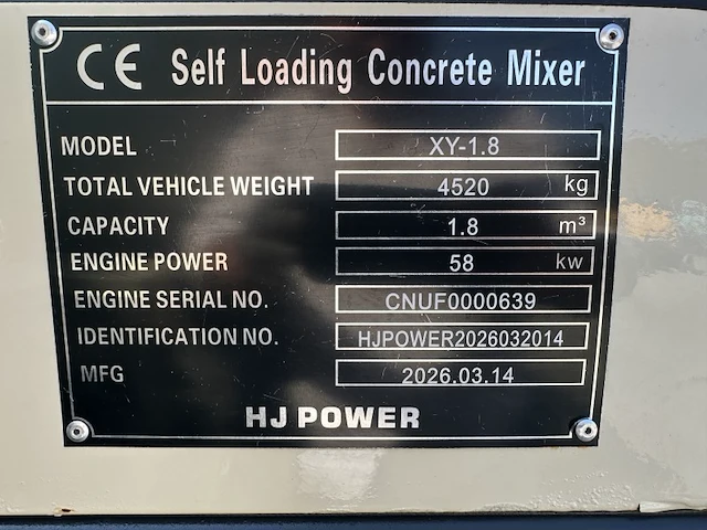 2026 hj power xy-1.8 zelf-laad betonmixer (ongebruikt) - afbeelding 46 van  50