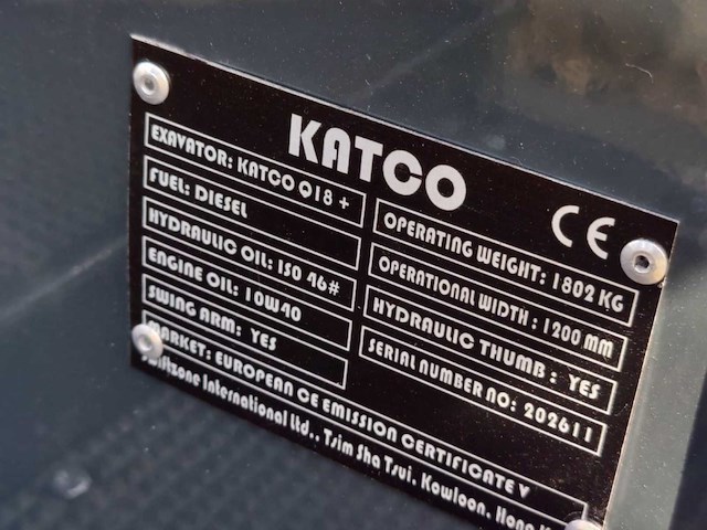 2026 katco q18+ minigraafmachine - 1800kg - hydraulische duim - zwenkarm - nieuw - afbeelding 8 van  17