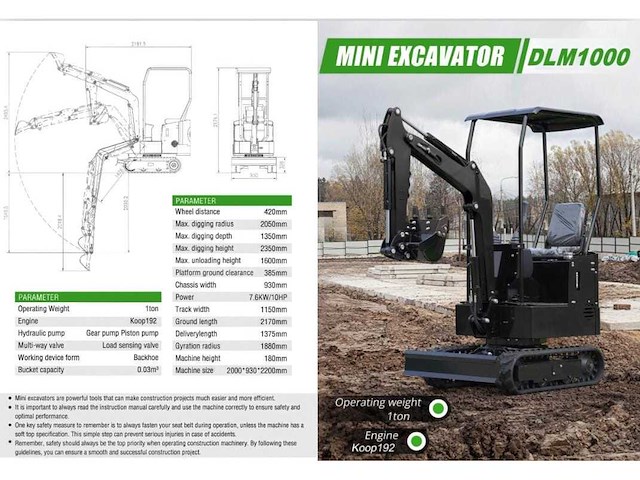 2026 nuoman minigraafmachine 1000kg - 2 jaar garantie - afbeelding 14 van  21