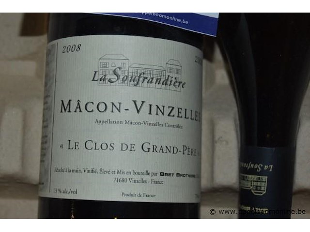 20x fles witte wijn, la soufrandière, mâcon-vinzelles, le clos de grand-père, 2008, 75cl - afbeelding 2 van  3