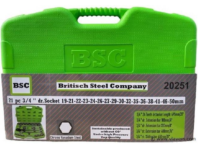 21 delige doppenset 3/4" met ratel bsc - afbeelding 2 van  5