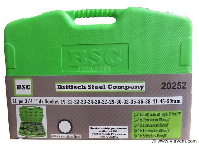 21 delige doppenset 3/4" met ratel bsc - afbeelding 2 van  2