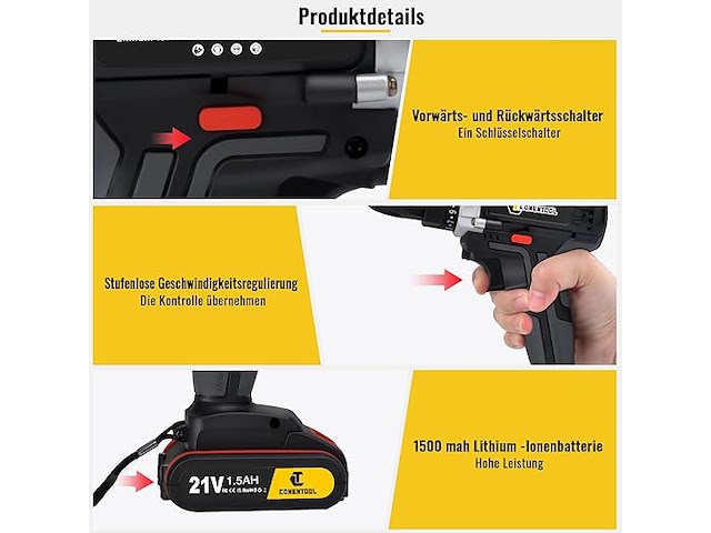 21 v accuschroefboormachine met !1 x 1500 mah batterijen - afbeelding 2 van  6