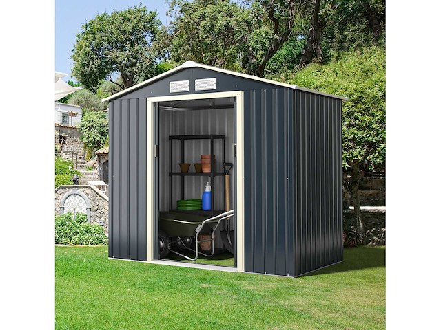 2,13m x 1,22m metalen prieel met dubbele afsluitbare schuifdeur - afbeelding 4 van  10