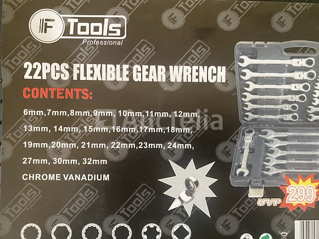 22 delige flexibele ringratel-steeksleutel set 6-32mm - afbeelding 3 van  7