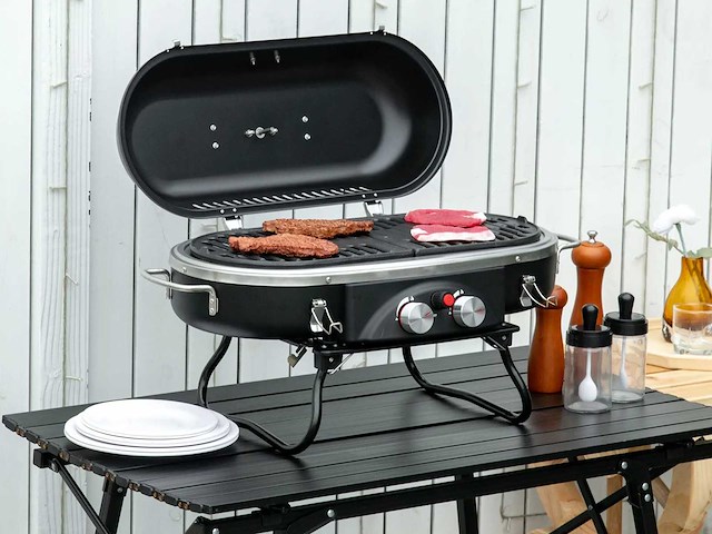 2,34 kw opvouwbare gasgrill met 2 roestvrijstalen branders - afbeelding 1 van  5