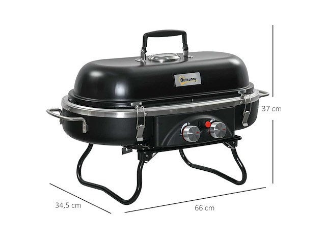 2,34 kw opvouwbare gasgrill met 2 roestvrijstalen branders - afbeelding 4 van  5