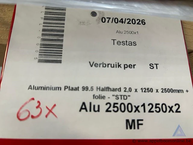 24 aluminium platen,afmetingen van 2500 x 1250 x 2 mm. - afbeelding 2 van  3