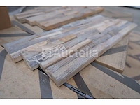 24 pakketten van 1 m² indo teak gun gerookte 3d-paneling - afbeelding 4 van  5