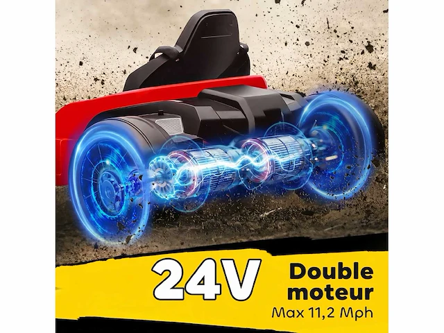 24v elektrische kinderkart, gokart, 2 x 150w motor, driftmodus, verstelbare stoel, zachte start, rood - afbeelding 4 van  6