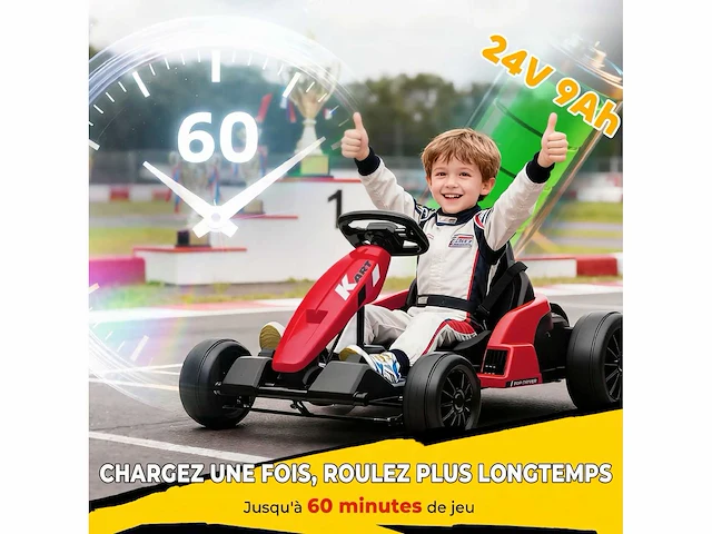 24v elektrische kinderkart, gokart, 2 x 150w motor, driftmodus, verstelbare stoel, zachte start, rood - afbeelding 5 van  6