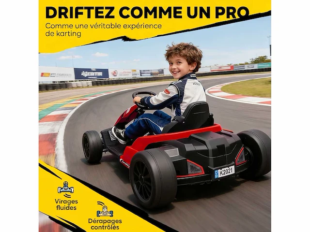 24v elektrische kinderkart, gokart, 2 x 150w motor, driftmodus, verstelbare stoel, zachte start, rood - afbeelding 6 van  6