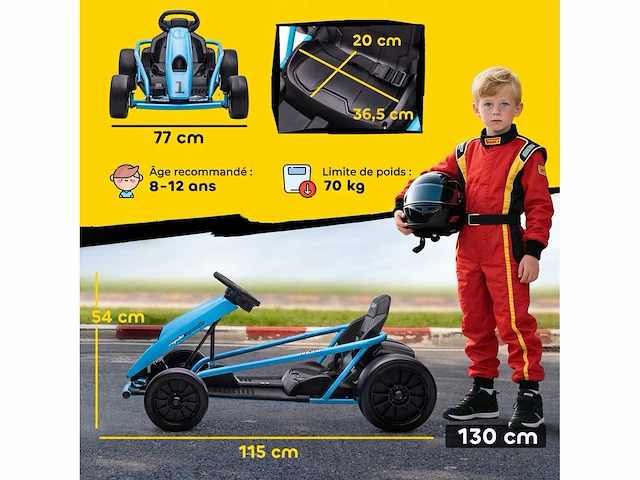 24v elektrische kinderkart, gokart met driftmodus, 2 motoren, zachte start - afbeelding 3 van  5