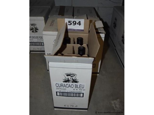 24x fles likeur, cartron, wo.curacao bleu, melon vert, pisang, 70cl - afbeelding 1 van  3