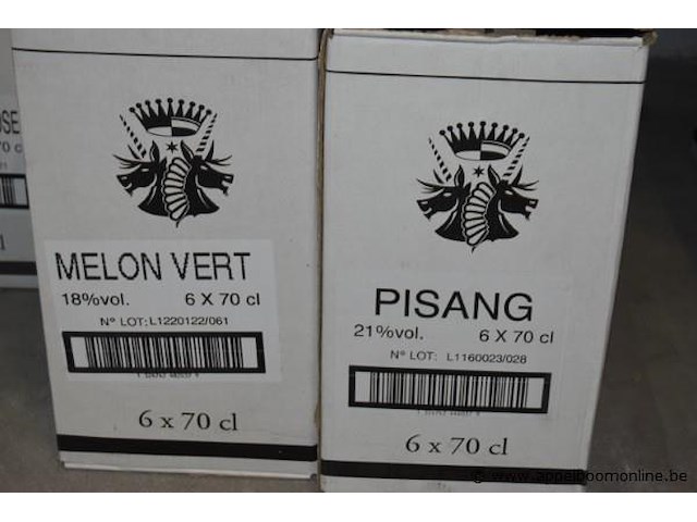 24x fles likeur, cartron, wo.curacao bleu, melon vert, pisang, 70cl - afbeelding 2 van  3