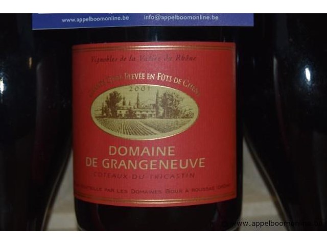 24x fles rode wijn, domaine de grangeneuve, coteaux du tricastin 2001, 750ml - afbeelding 2 van  3