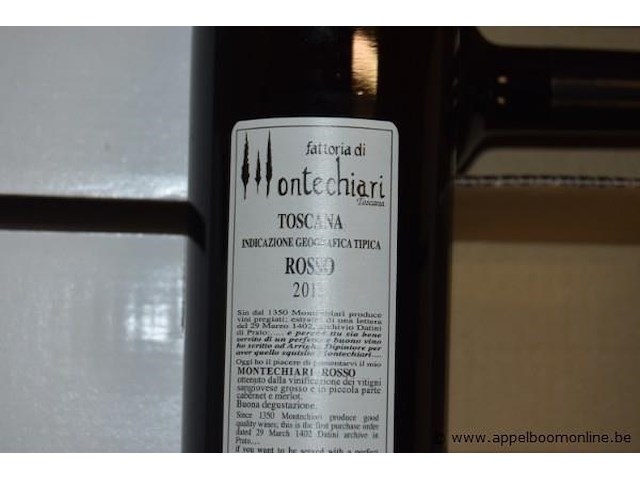 24x fles rode wijn, montechiairi, toscana igt, 2019, 75cl - afbeelding 3 van  4