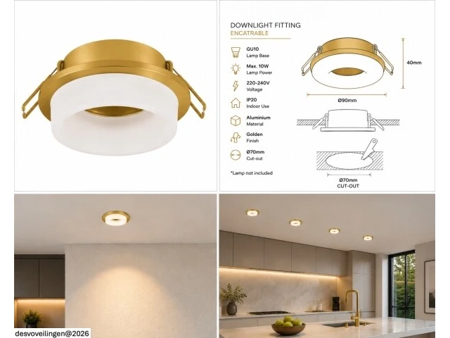 25 x downlight fitting – gu10 – goud – ø70mm – ip20 – kadife - afbeelding 6 van  6